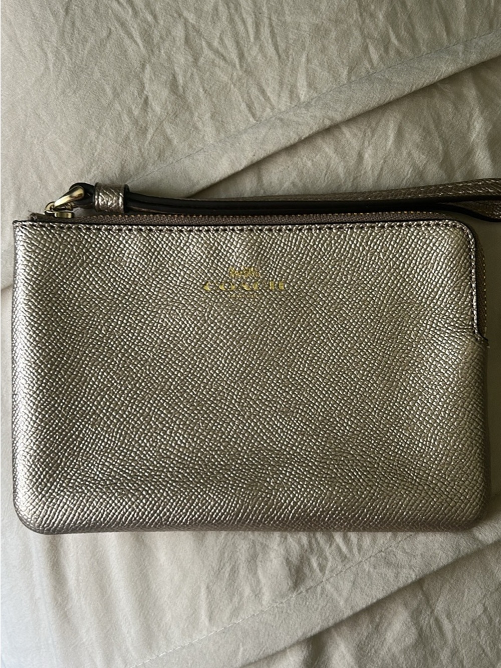 Coach Metallic Pebbled Wristlet in Champagne Gold